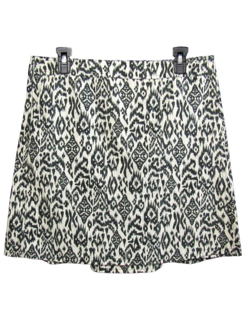 RipSkirt Hawaii Skirt Size L Ivory Black Ikat 19 In Length 2 Wrap Pockets Resort